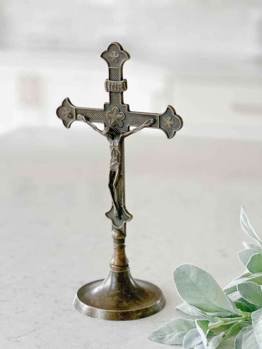 Home Decor Goldscheider of Vienna | Standing Antiqued Brass Crucifix