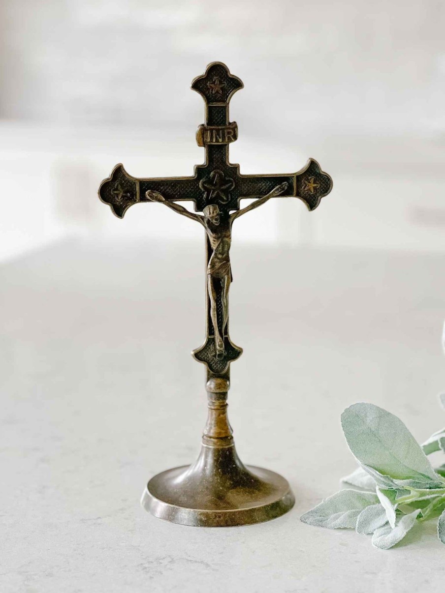 Home Decor Goldscheider of Vienna | Standing Antiqued Brass Crucifix