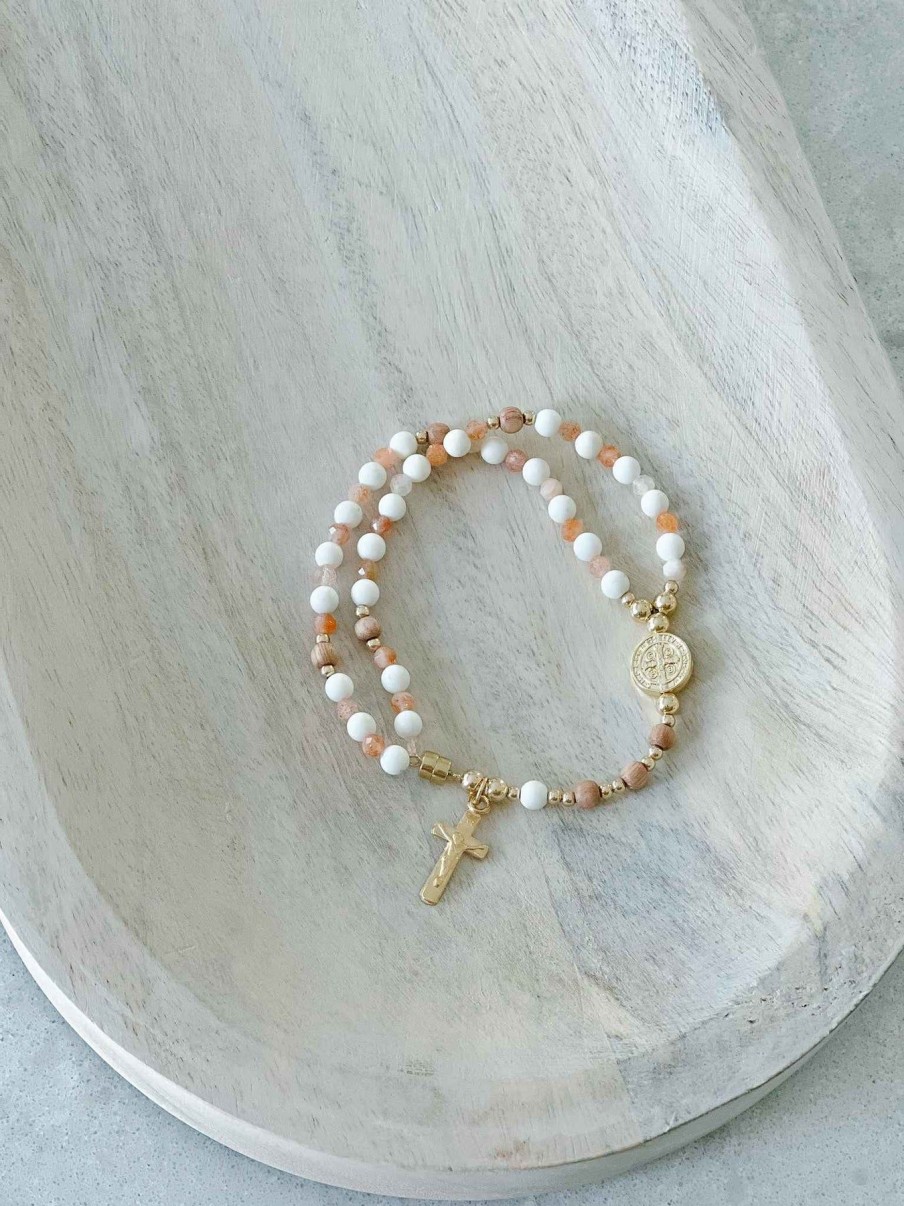 Jewelry Gracefully Handmaid | White & Pink Rosewood - Full Rosary Bracelet