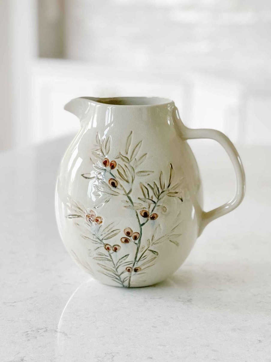 Kitchen & Bath Creative Co-Op | Olive Branch Stoneware Pitcher