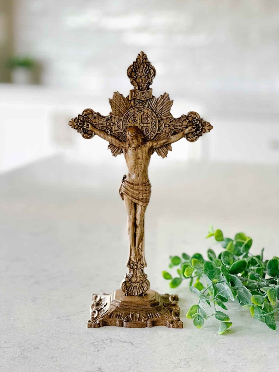 Home Decor Arsen | Carved Wooden Crucifix - With Base