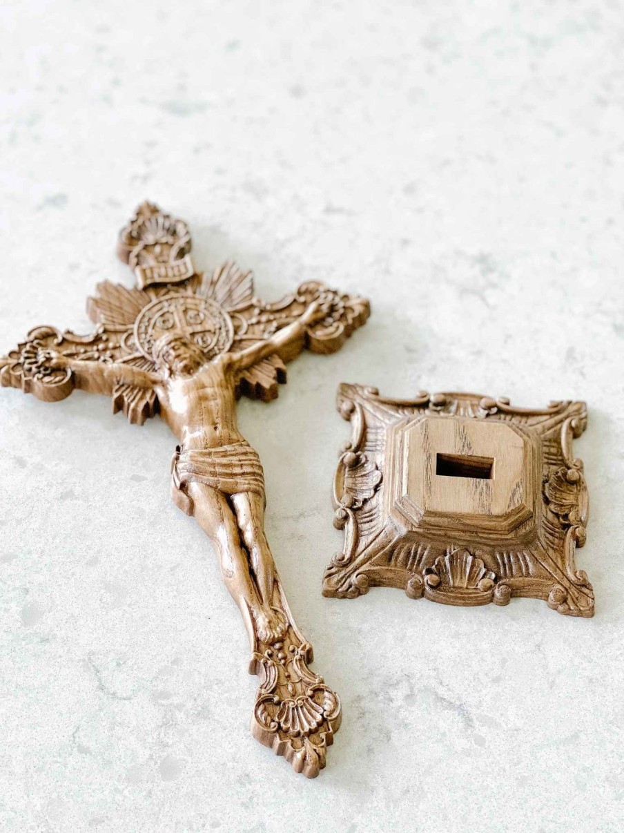 Home Decor Arsen | Carved Wooden Crucifix - With Base