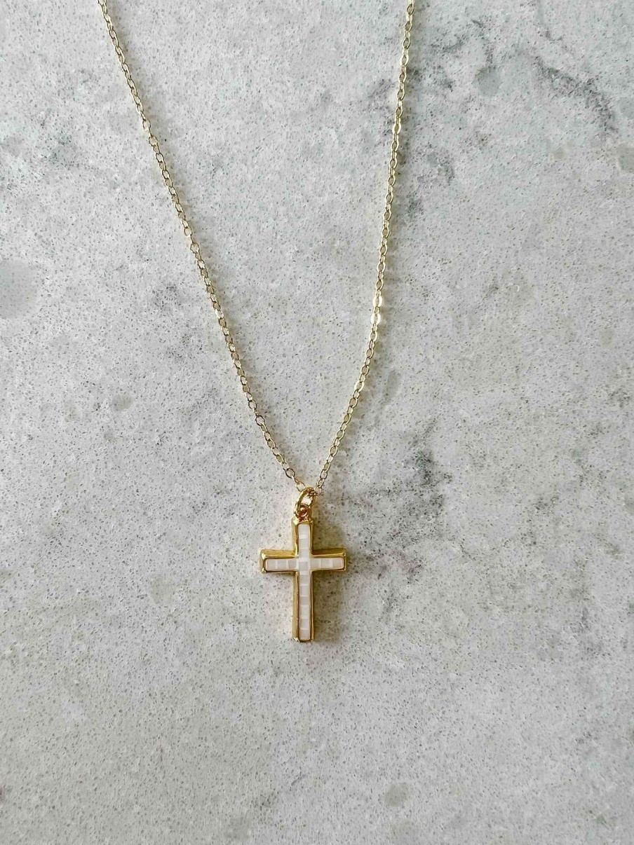 Jewelry Warung Beads | Opal Cross Necklace