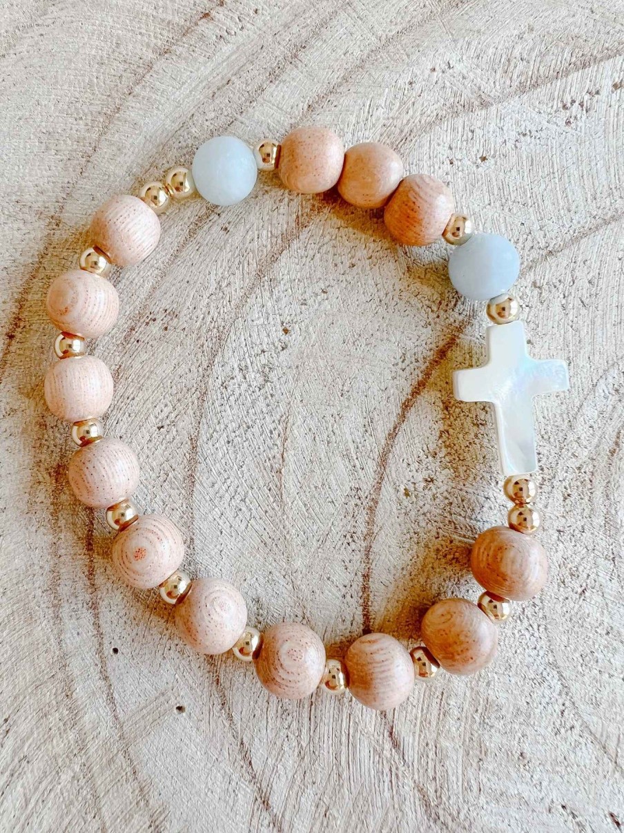 Jewelry Sunday Bead Co. | Rosary Bracelet With Mother Of Pearl Cross