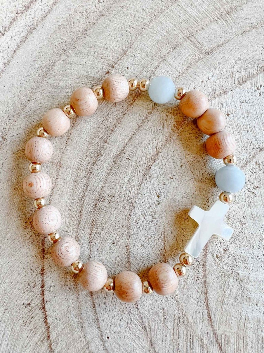 Jewelry Sunday Bead Co. | Rosary Bracelet With Mother Of Pearl Cross