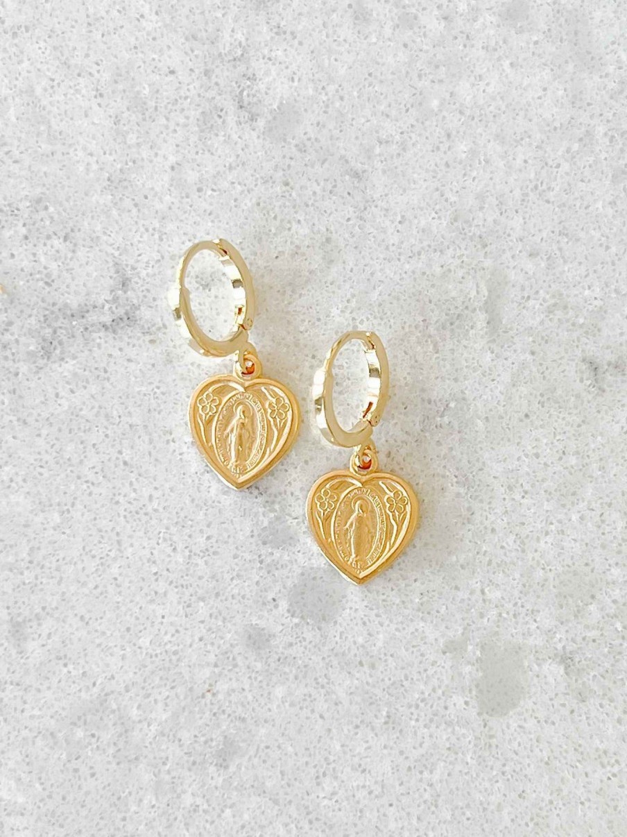 Jewelry Amano | Heart Shaped Miraculous Medal Earrings