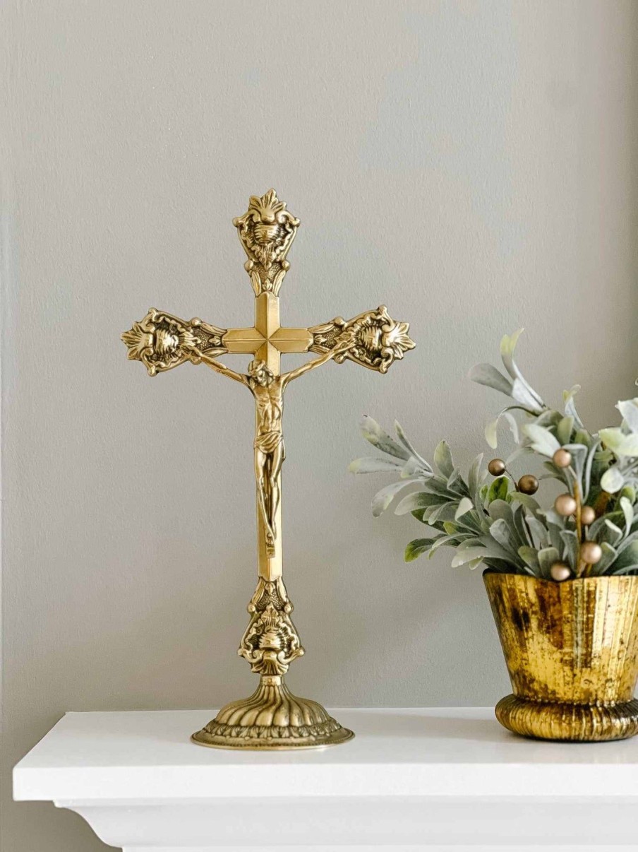 Home Decor Goldscheider of Vienna | Standing Crucifix Grande - Polished Brass