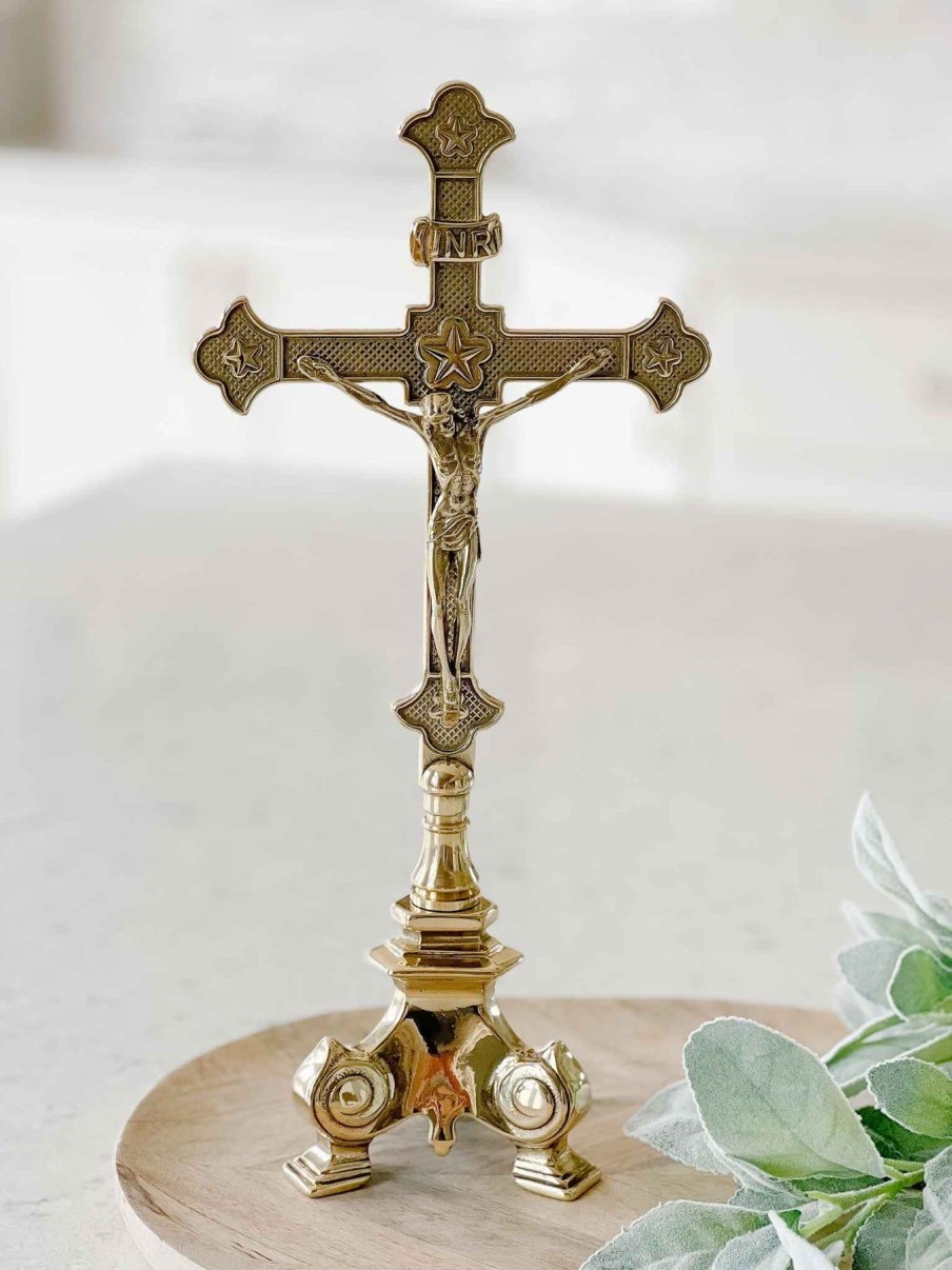 Home Decor Goldscheider of Vienna | Standing Crucifix - Polished Brass