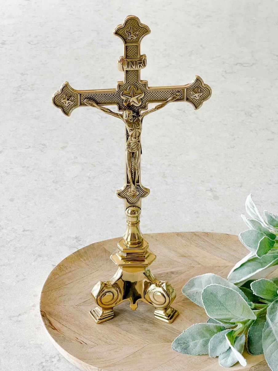 Home Decor Goldscheider of Vienna | Standing Crucifix - Polished Brass